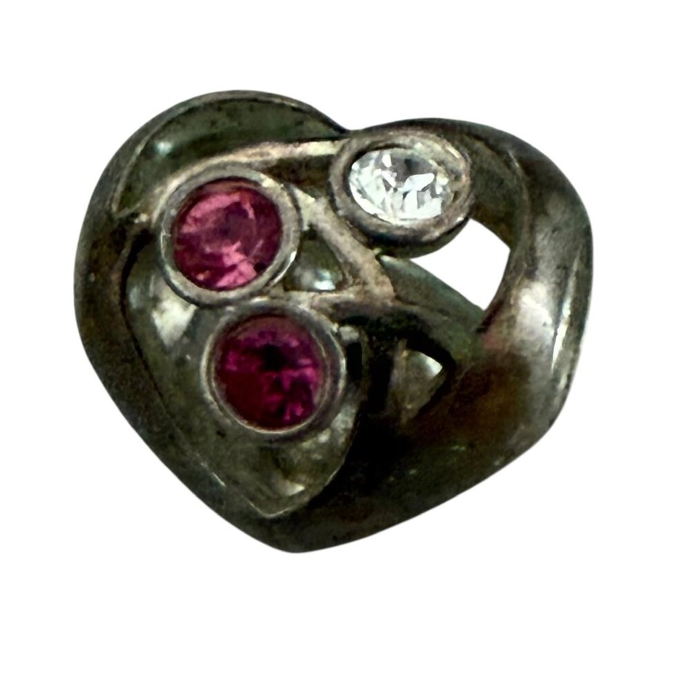 Chamilia Charm 925 Puffy Heart Bead Charm Pink Clear Stone Signed